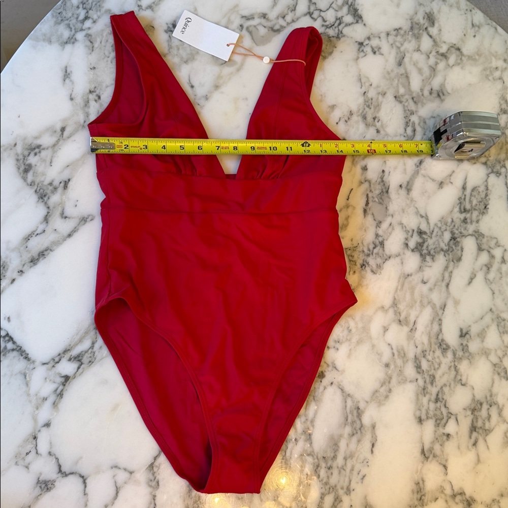 NWT Quince Cherry Red Women’s Italian Plunge One-Piece Swimsuit Sz XS S M L 🍒 - Picture 12 of 13
